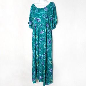 Vintage Diane Von Furstenberg 90s Dead Stock Teal Paisley Midi Dress Size M / L